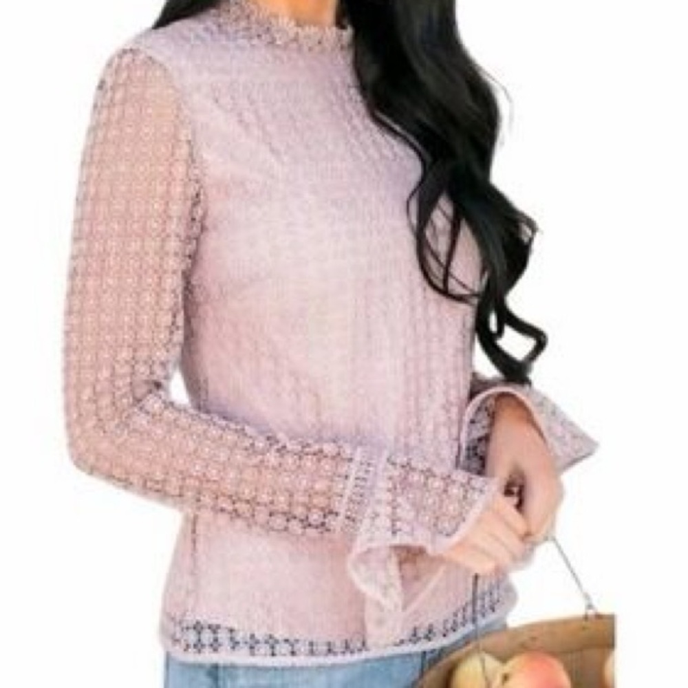 Rachel Parcell Long Sleeve LILAC Mauve Pink Lace Blouse | NEW NWT | Size Small